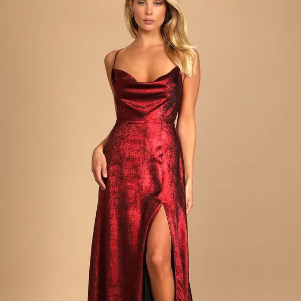 Lulu's Red Slit Maxi Gown for Weddings